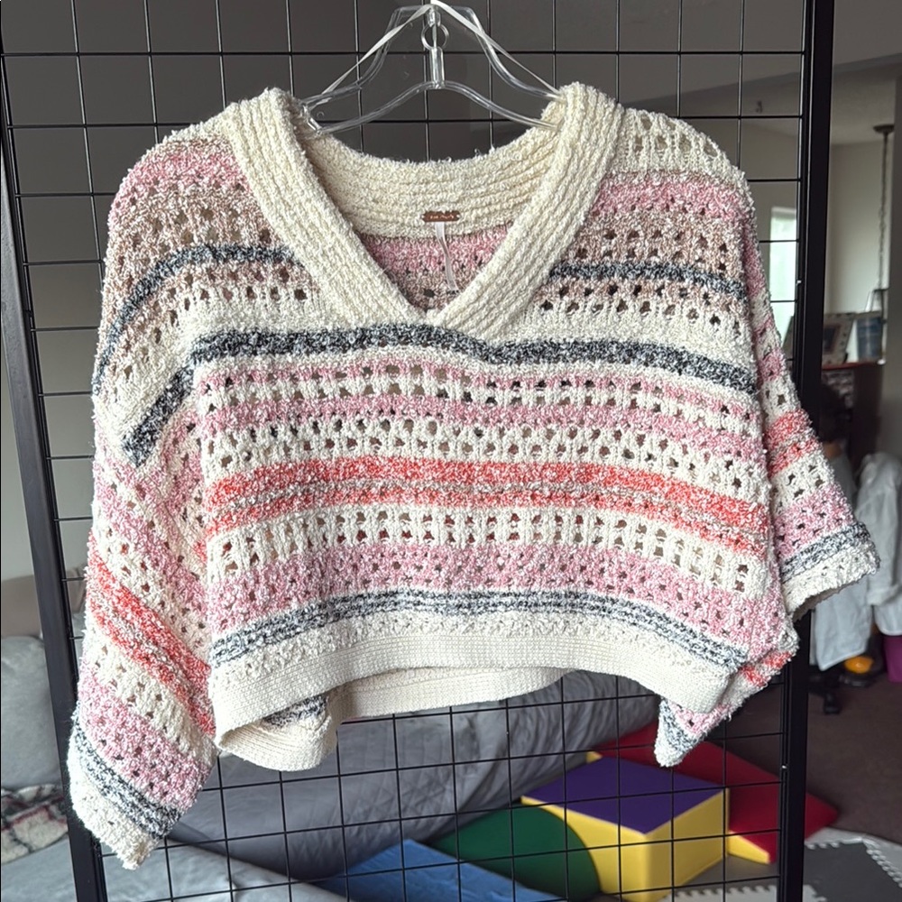 Free People Cream and Pink Knit Sweater